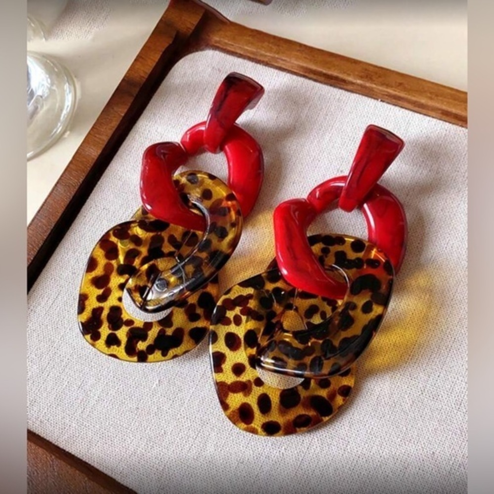 ✨NEW Red and Leopard Print Statement Earrings